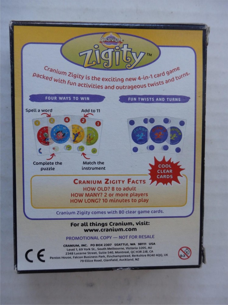 Ziggity Card Game 2004 Original Promotional Copy