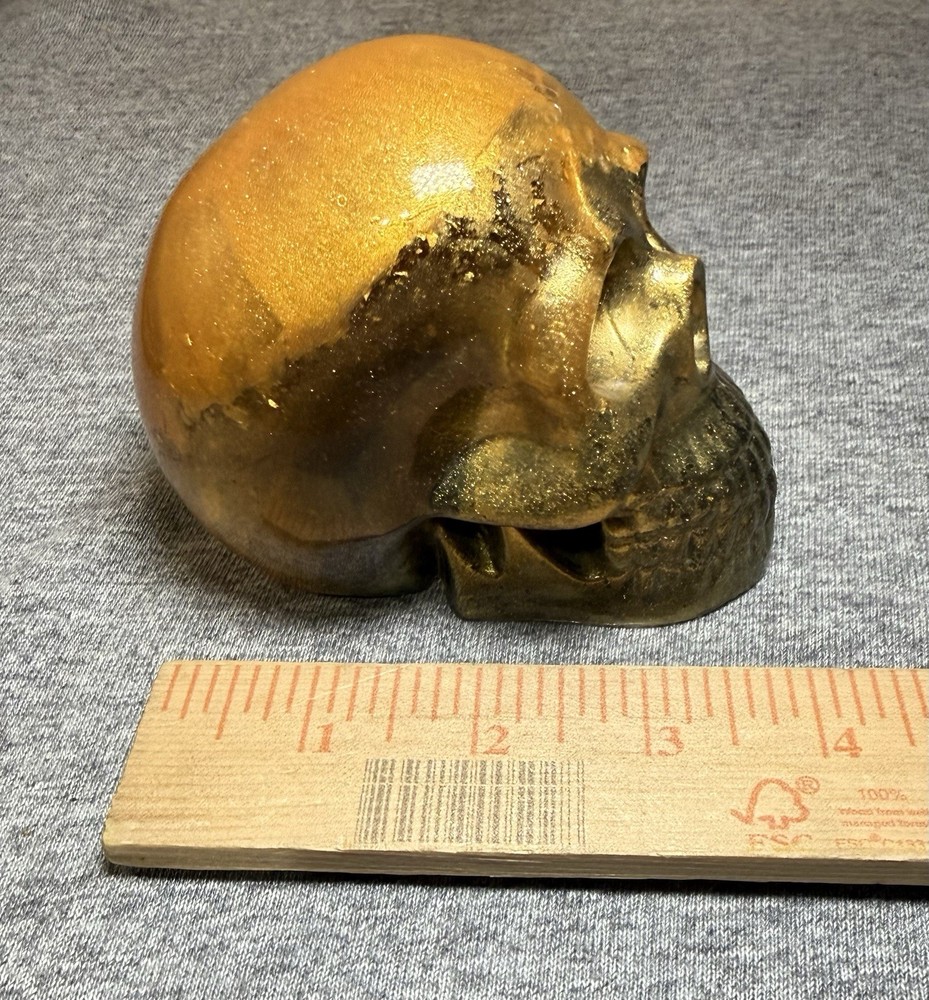 Decorative Gold Skull Figurine. Hard Plastic
