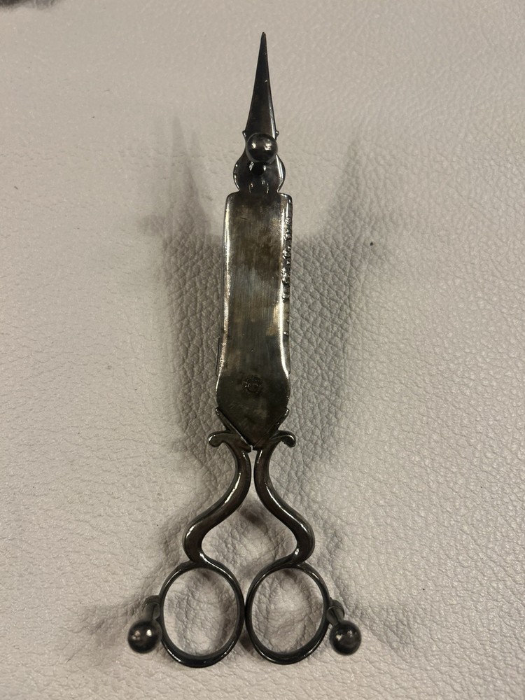 Antique Victorian Signed Gilbert Silverplate Footed CANDLE Wick SNUFFER & Tray