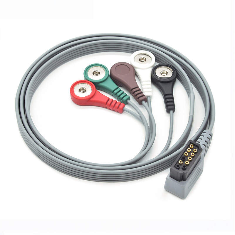 Compatible Philips DigiTrak XT ECG Cable 5Leads Snap Electrode Connector M4725A