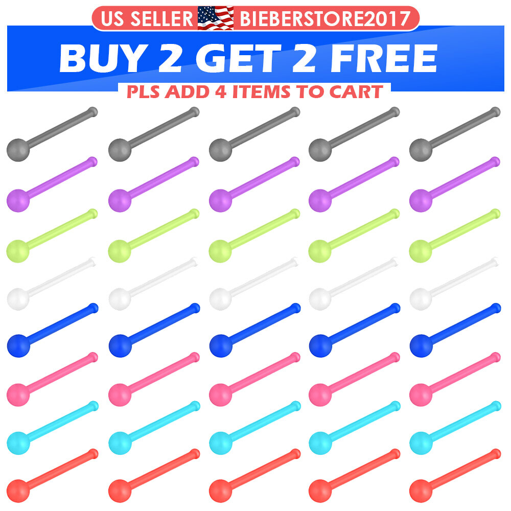 8-80Pcs 20G Nose Stud Ring Straight Acrylic Universal Bone Studs Pin Retainers