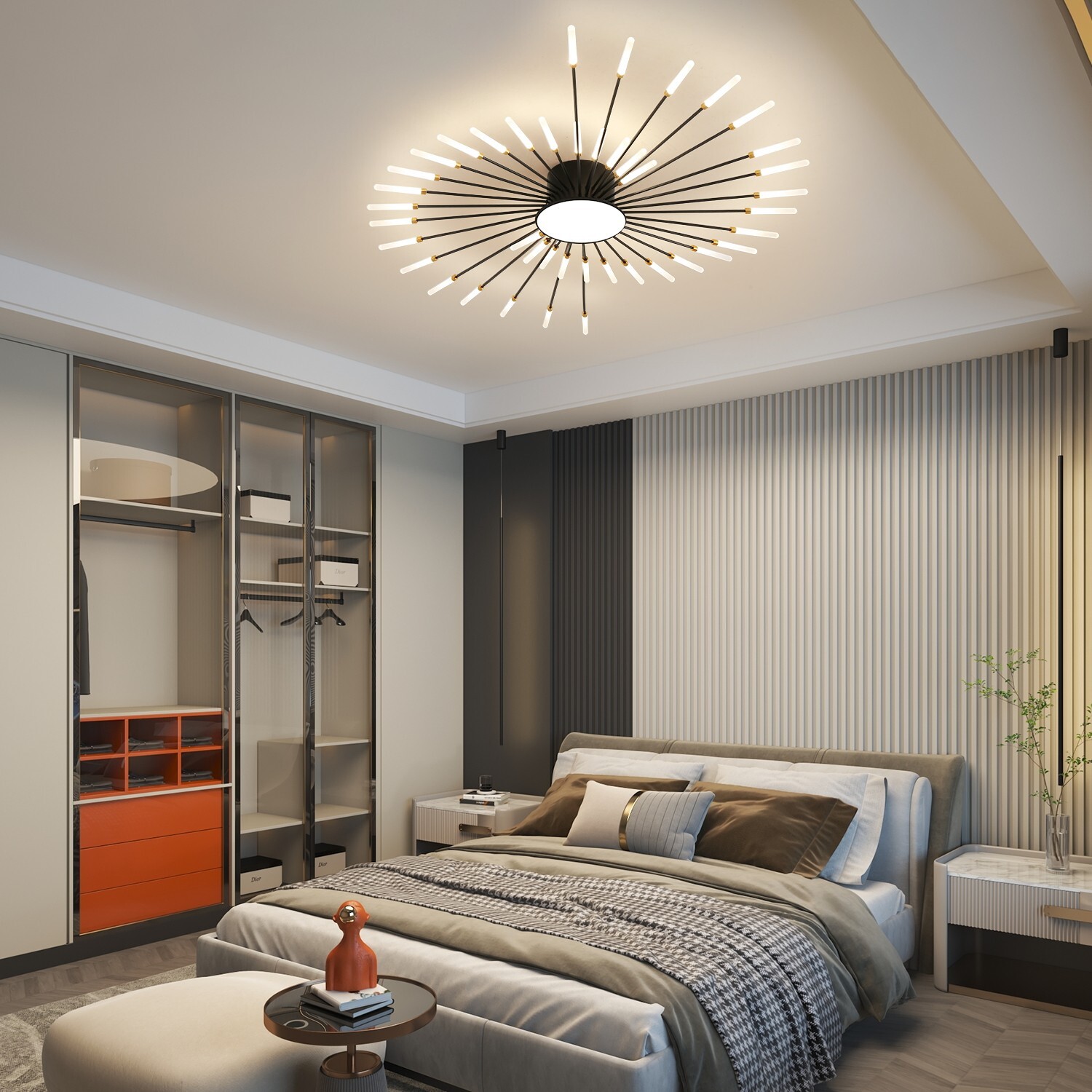 42-Light Fireworks Ceiling Light Modern LED Flush Mount Dimmable APP Remote