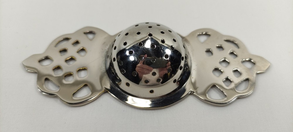 Vintage Silverplated Pierced Two-Handled Over Tea Service Cup Strainer Openwork