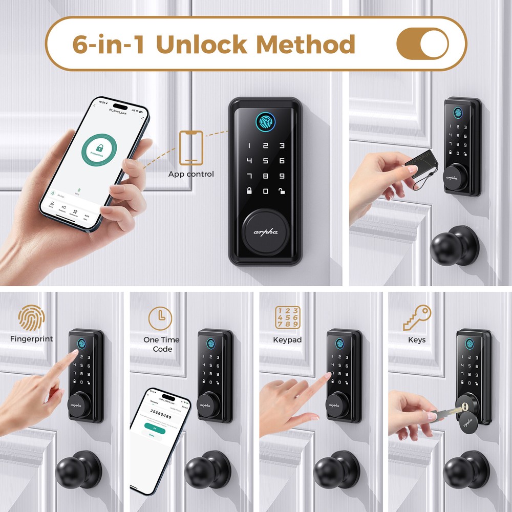 ARPHA Smart Door Lock＆Handle Fingerprint Electronic Keypad Deadbolt Keyless App
