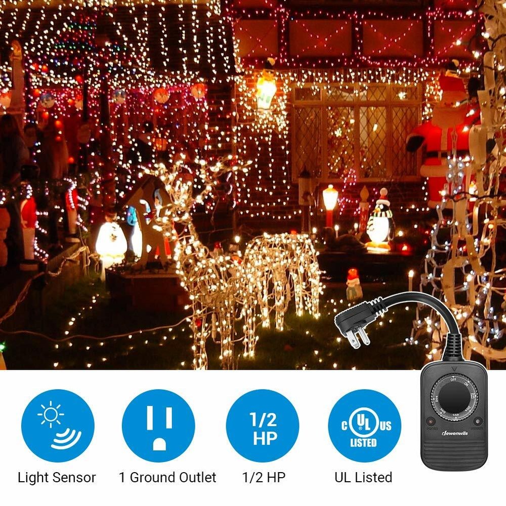 DEWENWILS Outdoor Light Sensor Countdown Timer Weatherproof Photocell 2 Pack