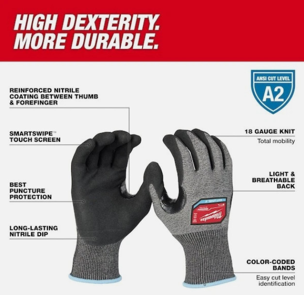 Milwaukee 48-73-7102 Level 2 Cut Resistant High Dexterity Polyurethane - SMALL