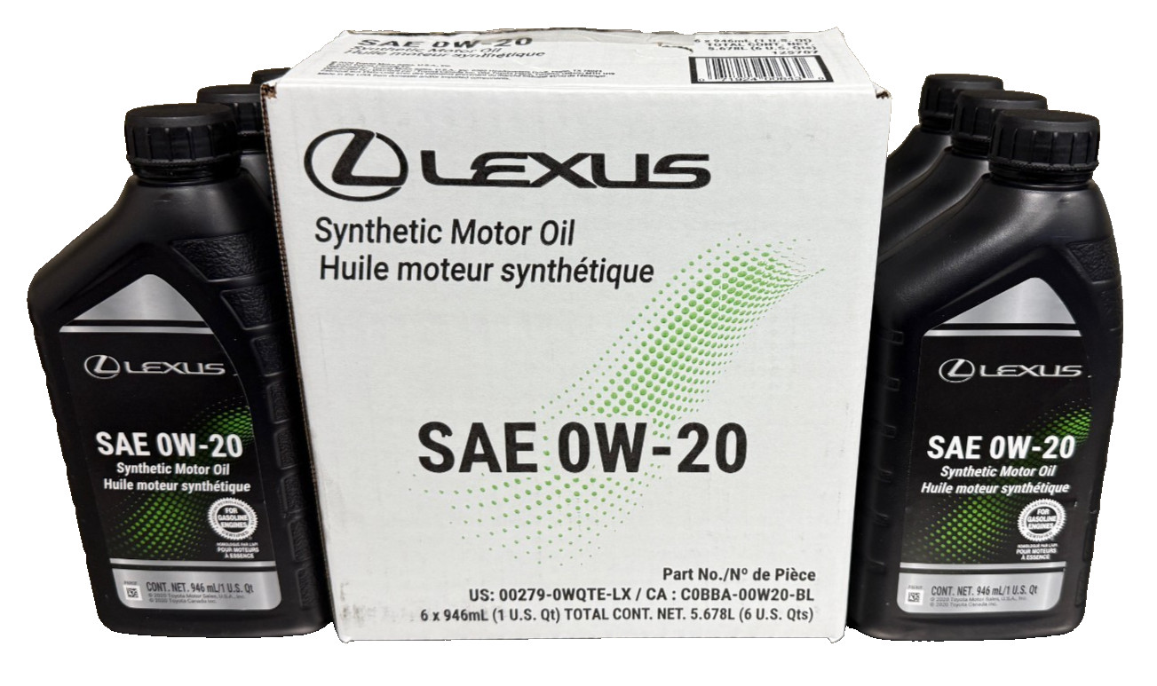 LEXUS/TOYOTA MOTOR OIL 0W-20 6 QTS IN A CASE 00279-0WQTE0-1T