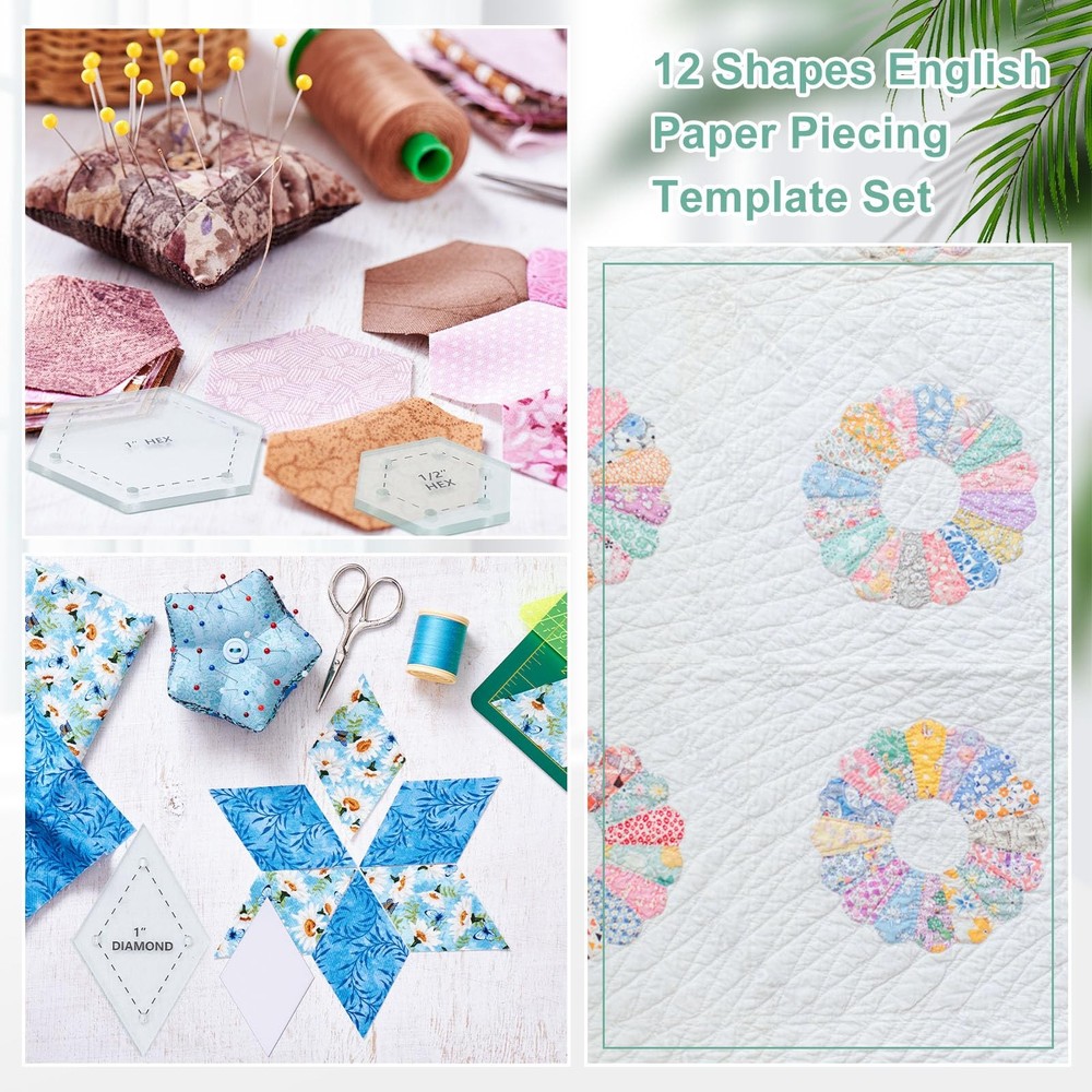 612 Pcs Patchwork Paper Piecing Supplies 12 Shapes Acrylic Patchwork Template...