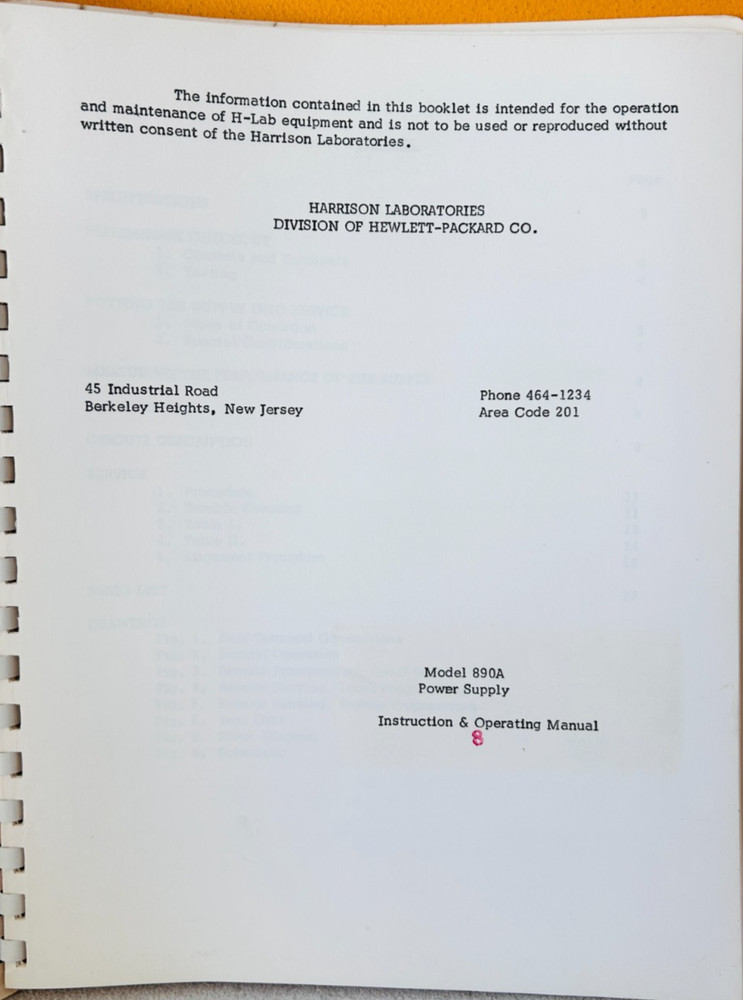 HP Model 890A Regulated Power Supplies Instruction & Operating Manual.