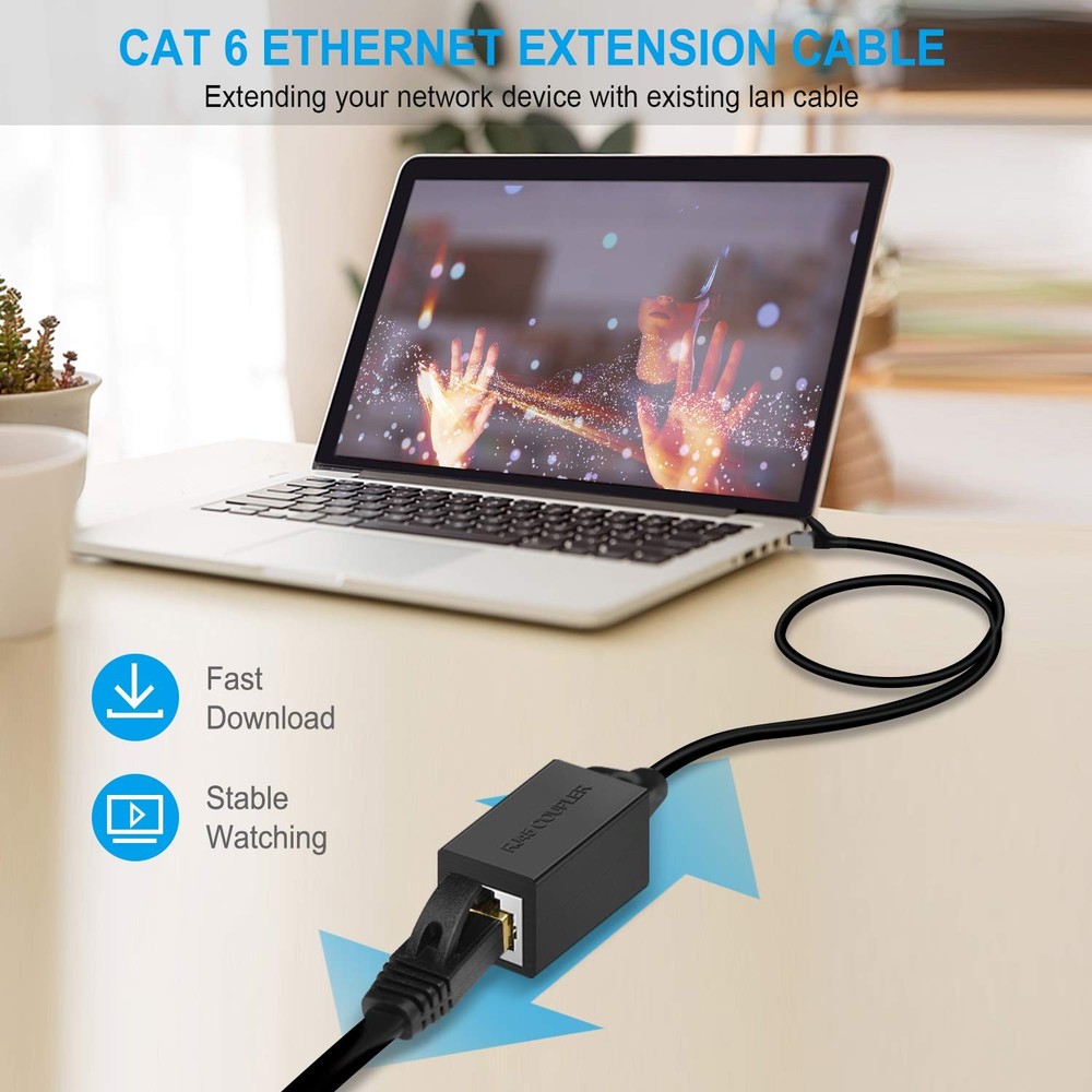 RJ45 Inline Coupler,RJ45 Coupler, Network Coupler Black 6 pcs