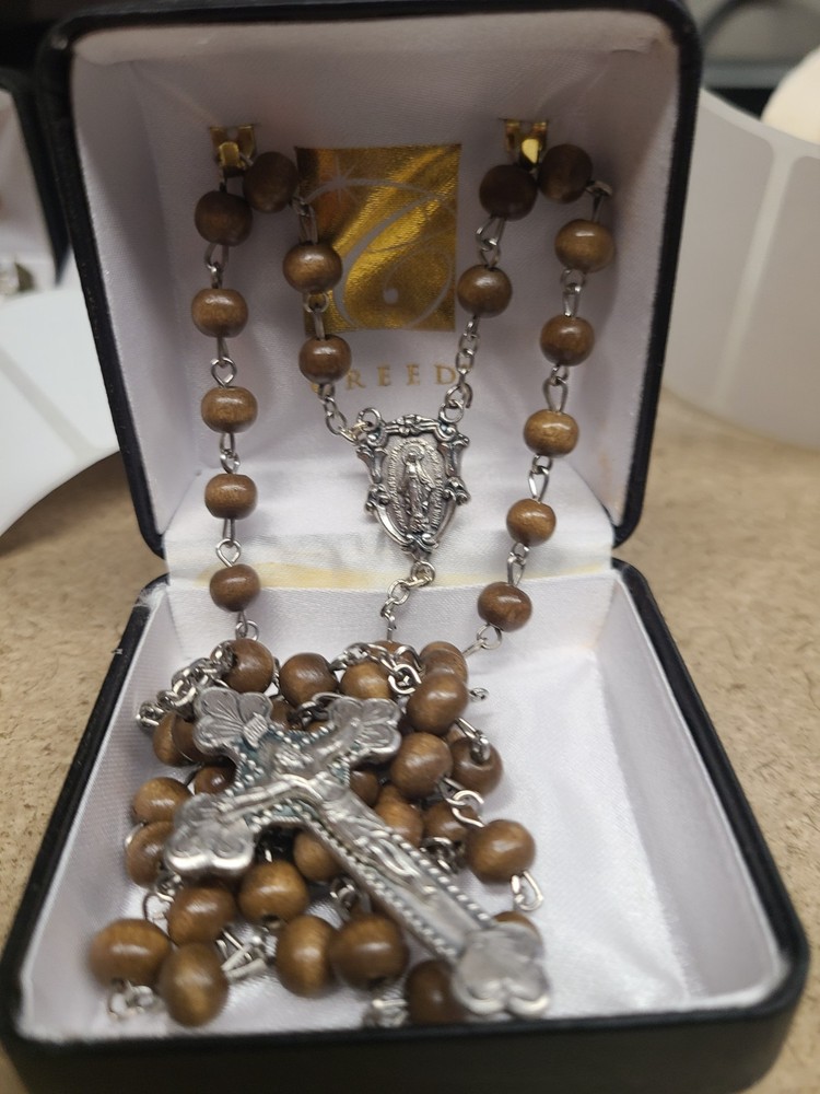 Creed Brown Wooden Bead Rosary