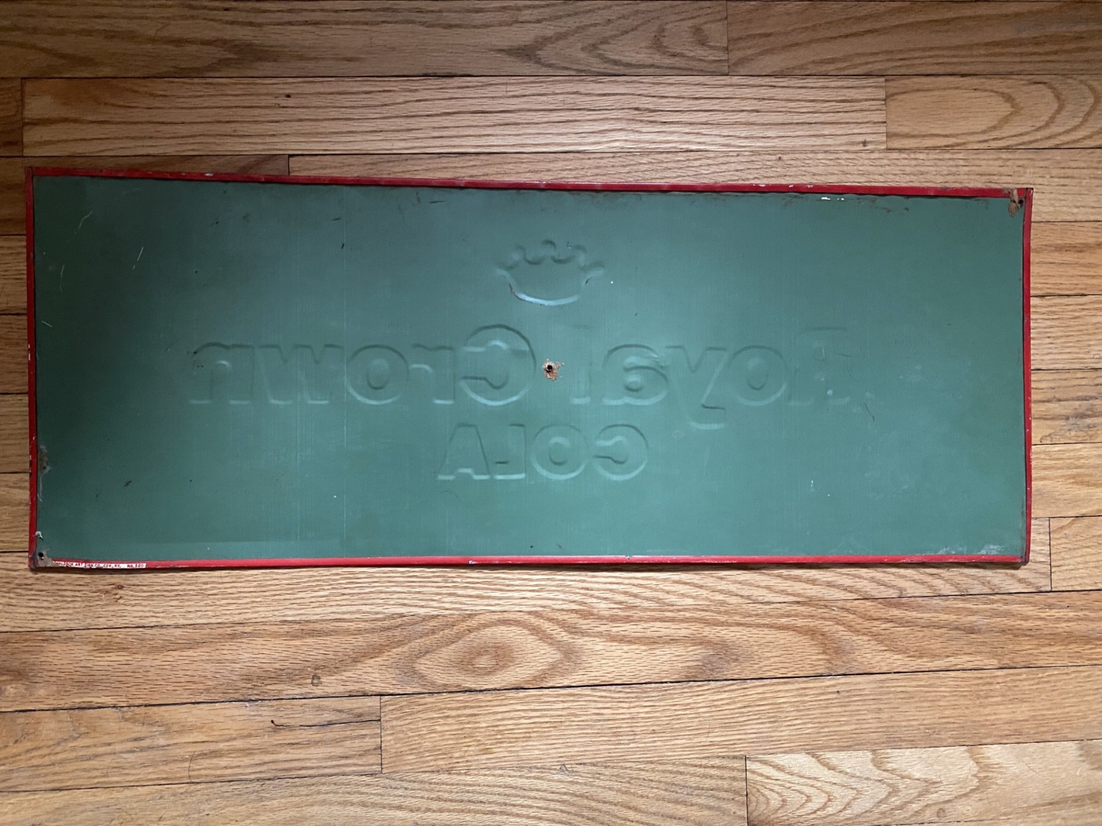 ROYAL CROWN RC EMBOSSED TIN SODA SIGN - MEASURES 29" X 11"