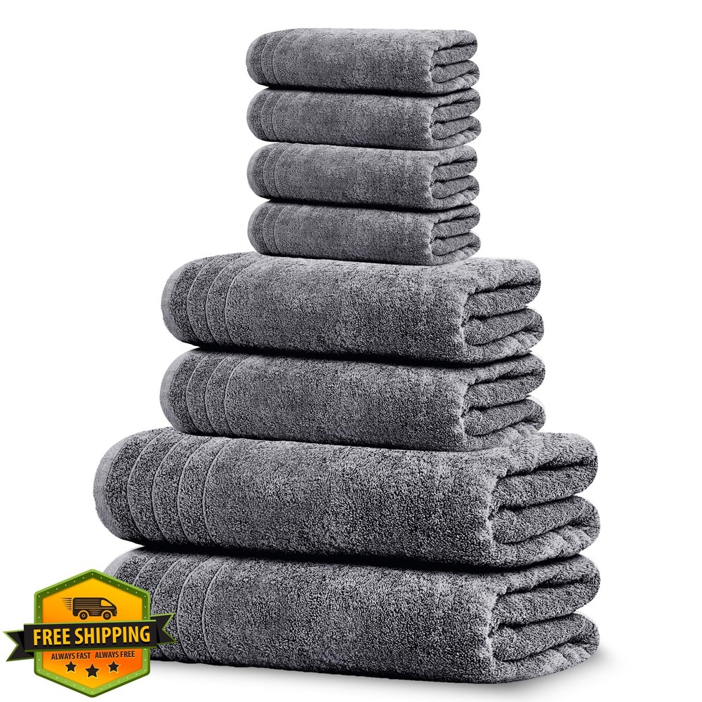 Tens Towels Set 8 Pack Dark Grey Cotton
