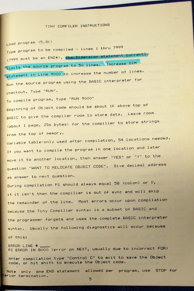 Tiny Compiler Instruction Manual 1981*- ships worldwide!