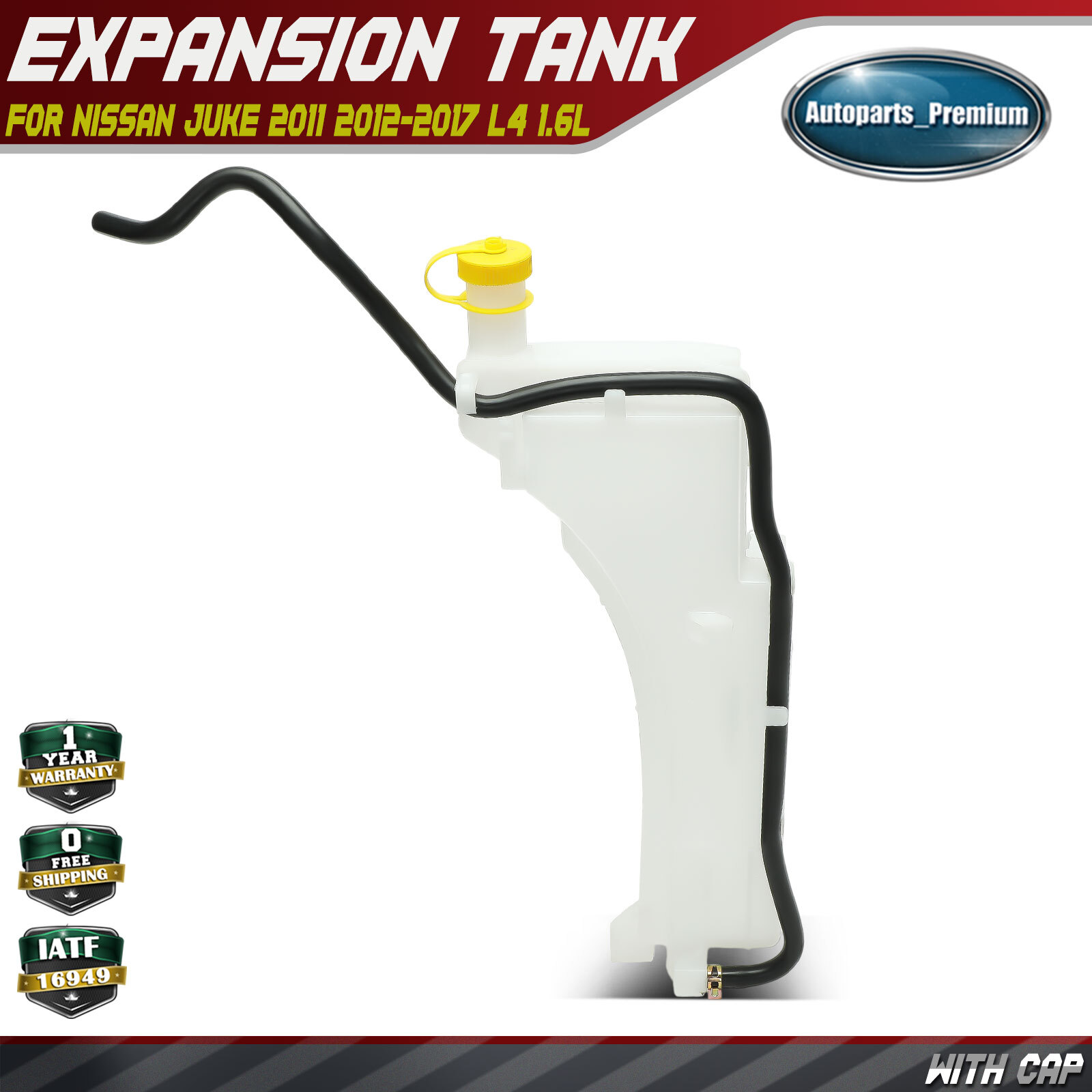 Front Engine Coolant Reservoir with Cap & Hose for Nissan Juke 2011-2017 L4 1.6L