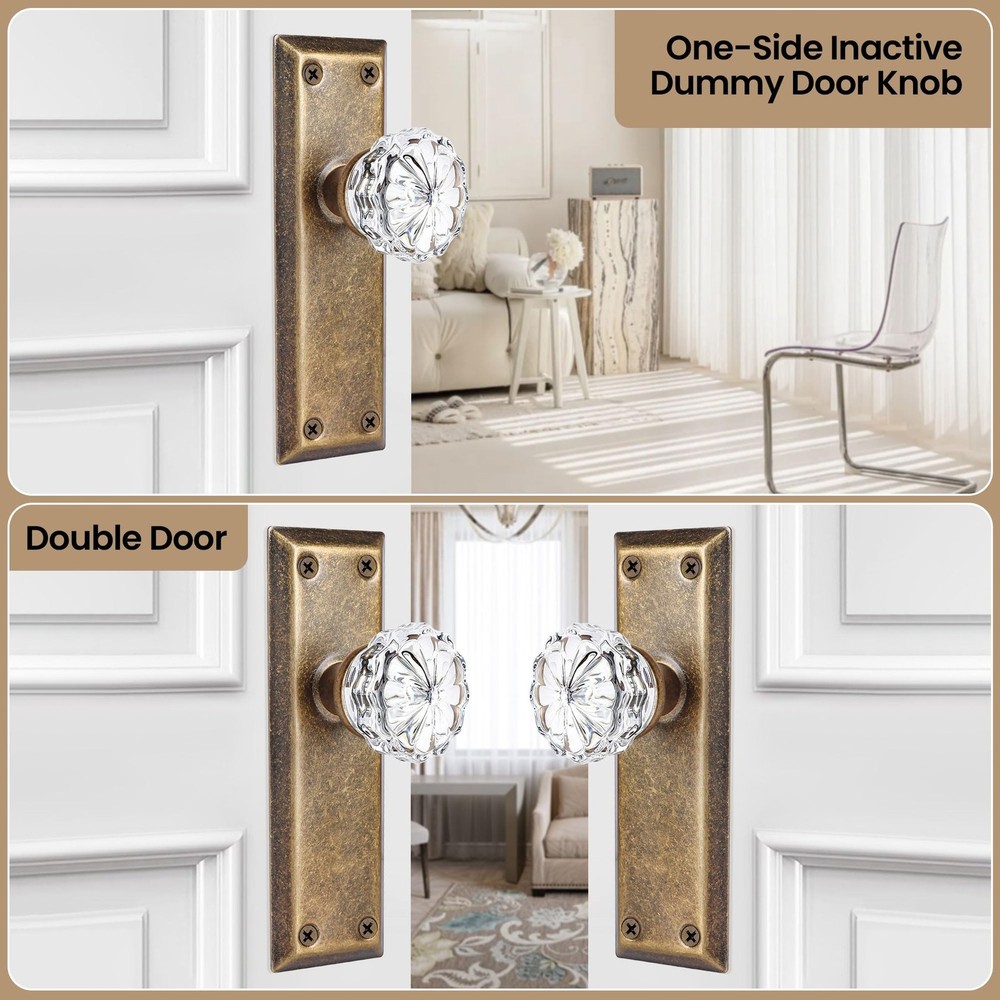 2 Pack Vintage Antique Brass Single Sided Crystal Dummy Door Knobs Interior, ...
