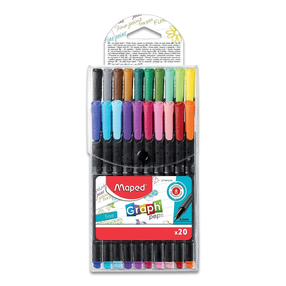 Maped - Graph'Peps Fine Tipped 0.4mm Fine Line Triangular Felt Pens - 20 Pack...
