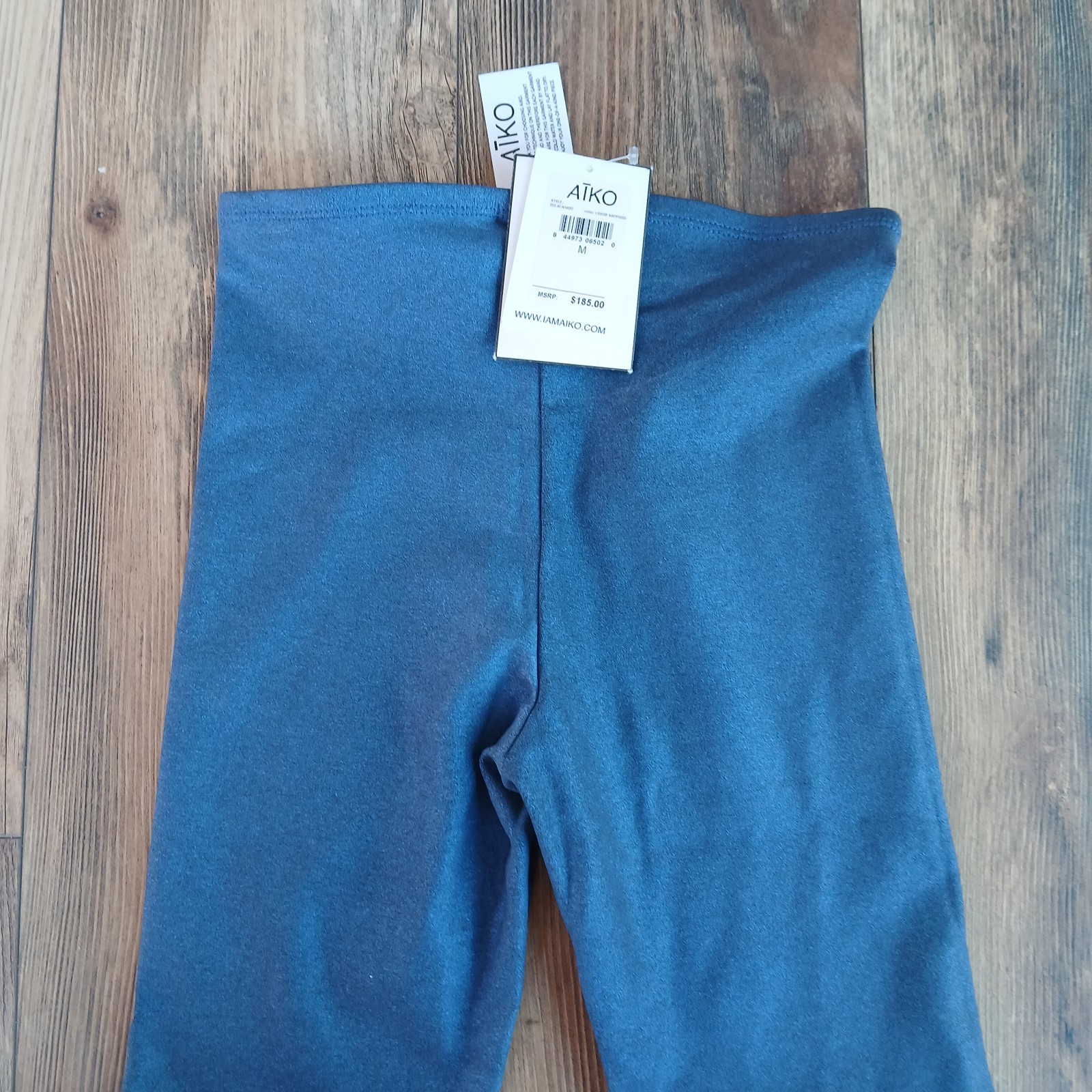 Aiko Duff Leggings Women's Size M Liquid Blue Stretch Metallic $185 NWT Italian