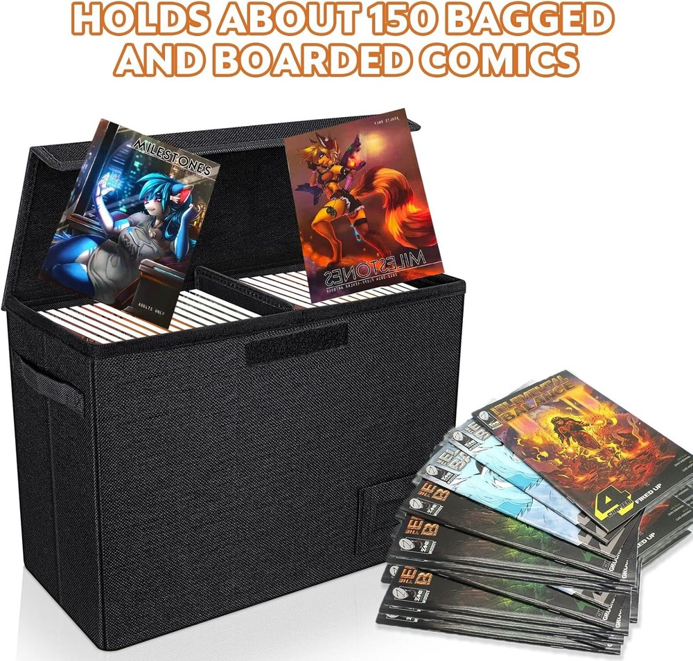 2-Pack Comic Book Storage Boxes, Collapsible Comics Book Case with Dividers and