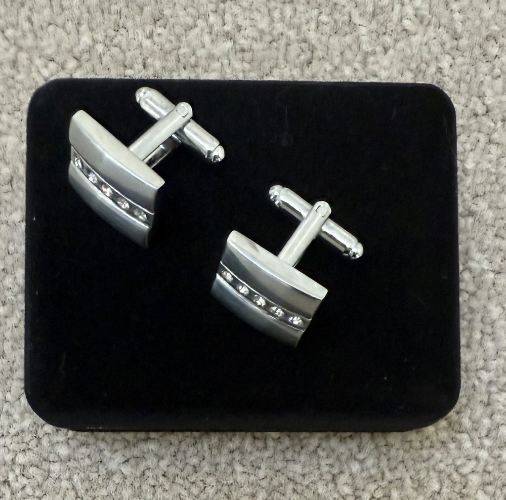 Diamonte Square Silver Tone Metalic Cufflinks