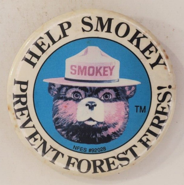 Vintage Help Smokey Prevent Forest Fires Logo Pinback Button