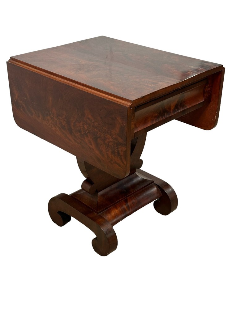 antique flame mahogany table empire classical drop leaf work night stand