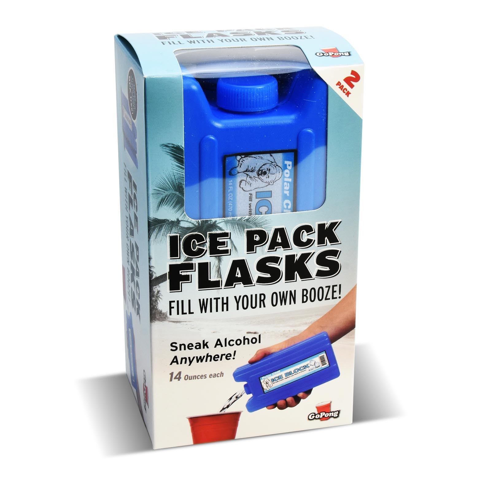 GoPong Ice Pack Flasks! Sneak Alcohol Anywhere!!! *2 Pack*