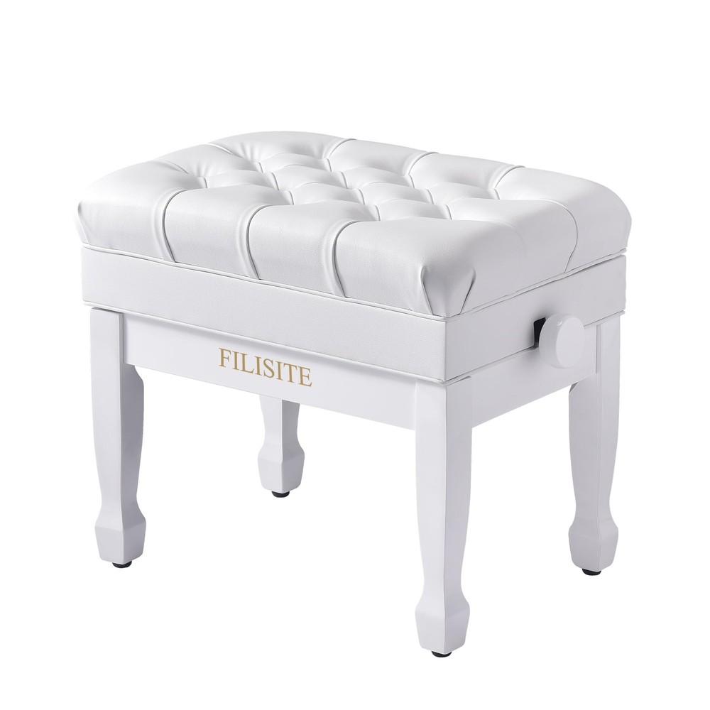 Adjustable Height Piano Bench with Storage, Heavy Duty Solid Wood Piano Stool...