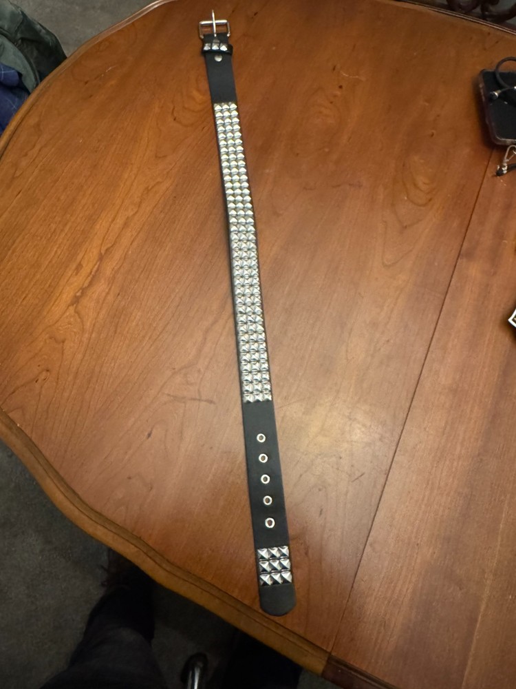 1990s black studded belt on black with silver studs emo vibes