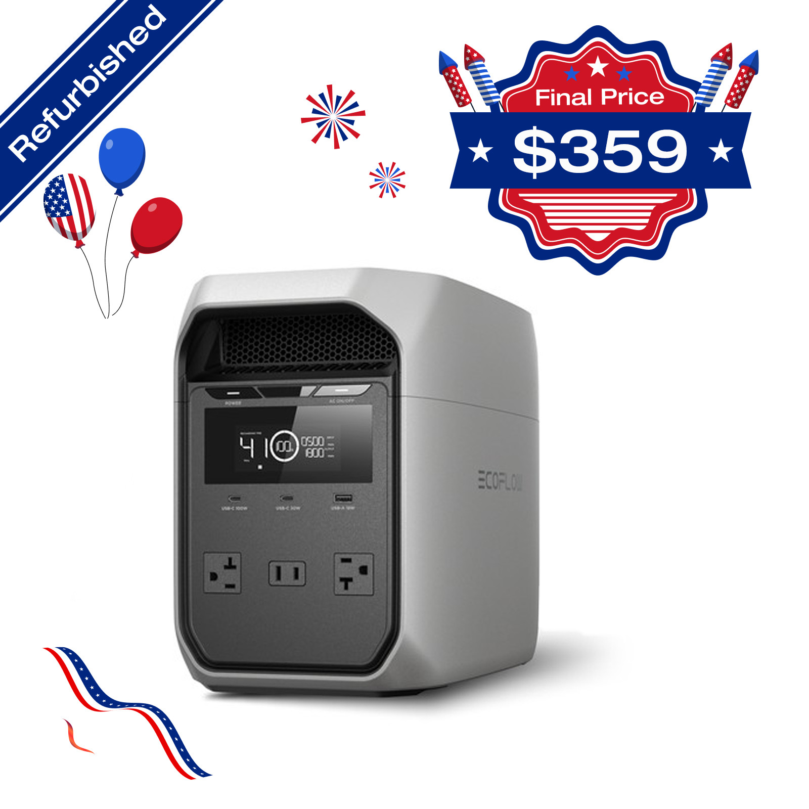 EcoFlow 1024Wh 1800W DELTA 3 Classic LiFePO4 PPortable Power Station for Backup