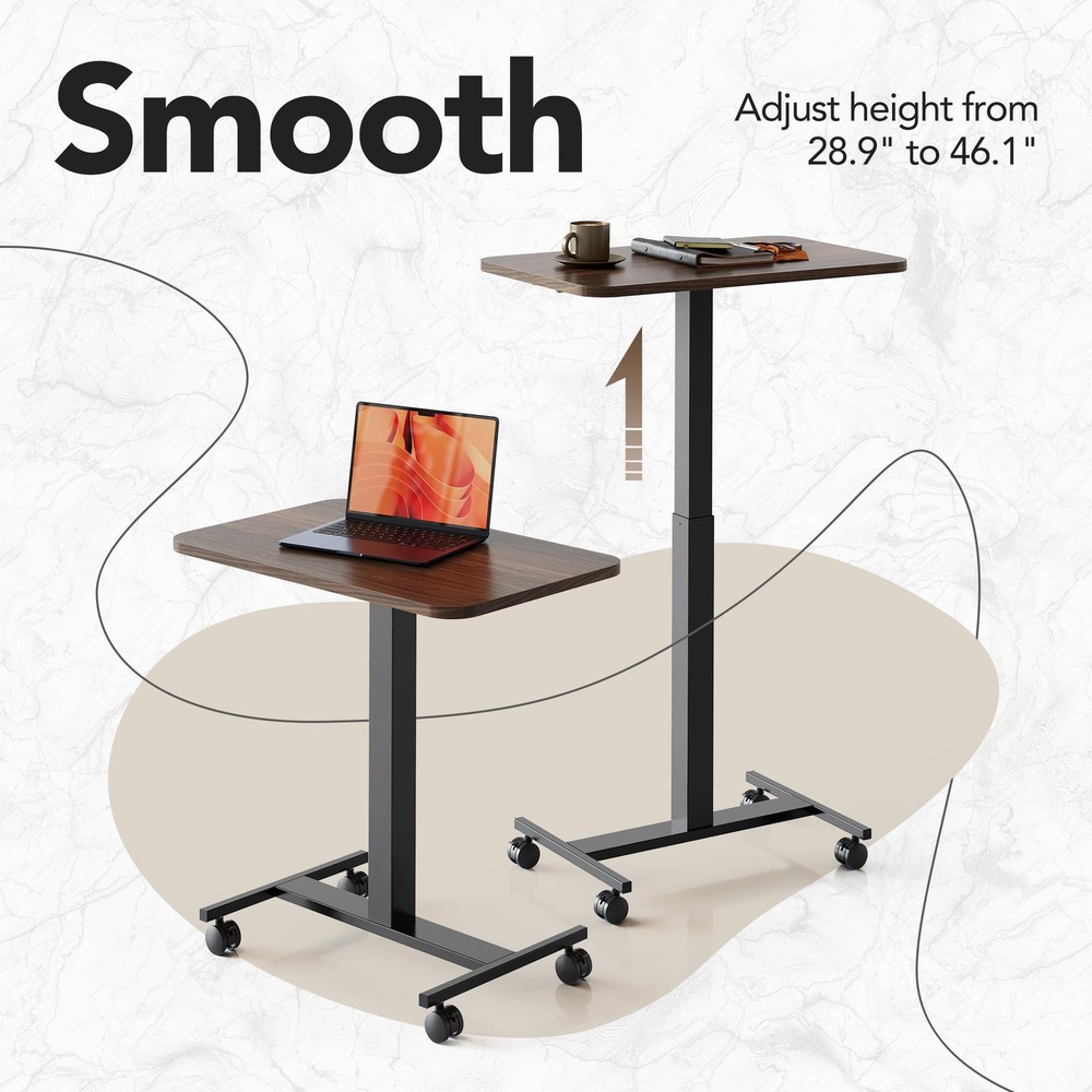 HUANUO Small Rolling Laptop Standing Desk, Height Adjustable Mobile T-Base De...