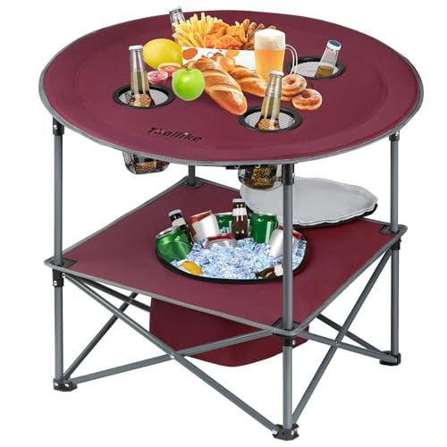 Portable Lightweight Folding Camping Table - Collapsible Foldable Picnic Red