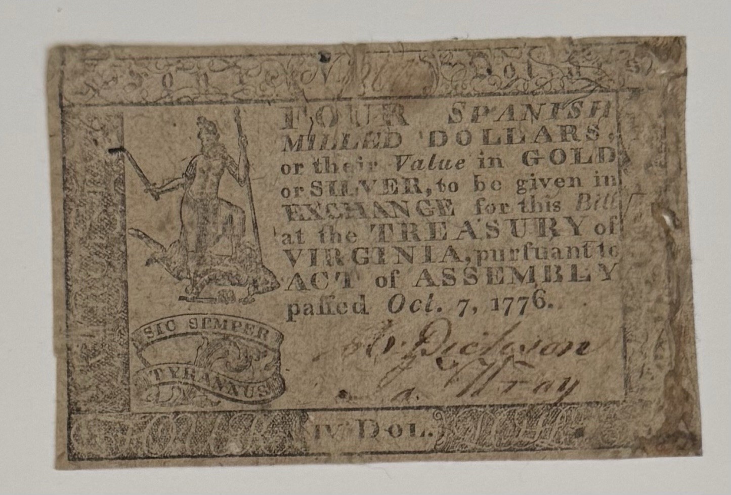 1776 Virginia Colonial Currency