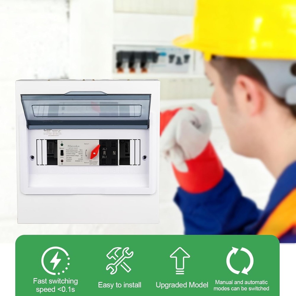 100A Automatic Transfer Switch for Home Generator - AC 220V 2 Pole ATS with CB,