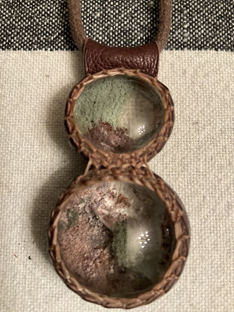 Custom Leather Wrapped Polished Quartz’s With Inclusions Pendent