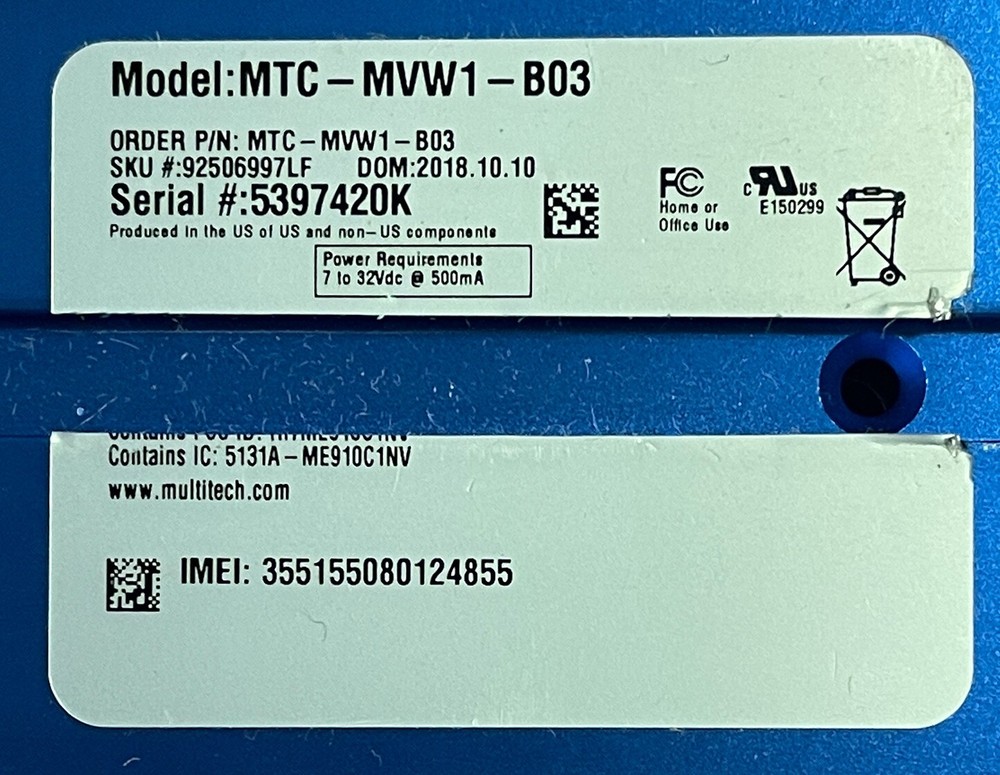 MultiTech MultiConnect Cell 100 Series Radio Modem MultiTech MTC-MVW1-B03 Modem