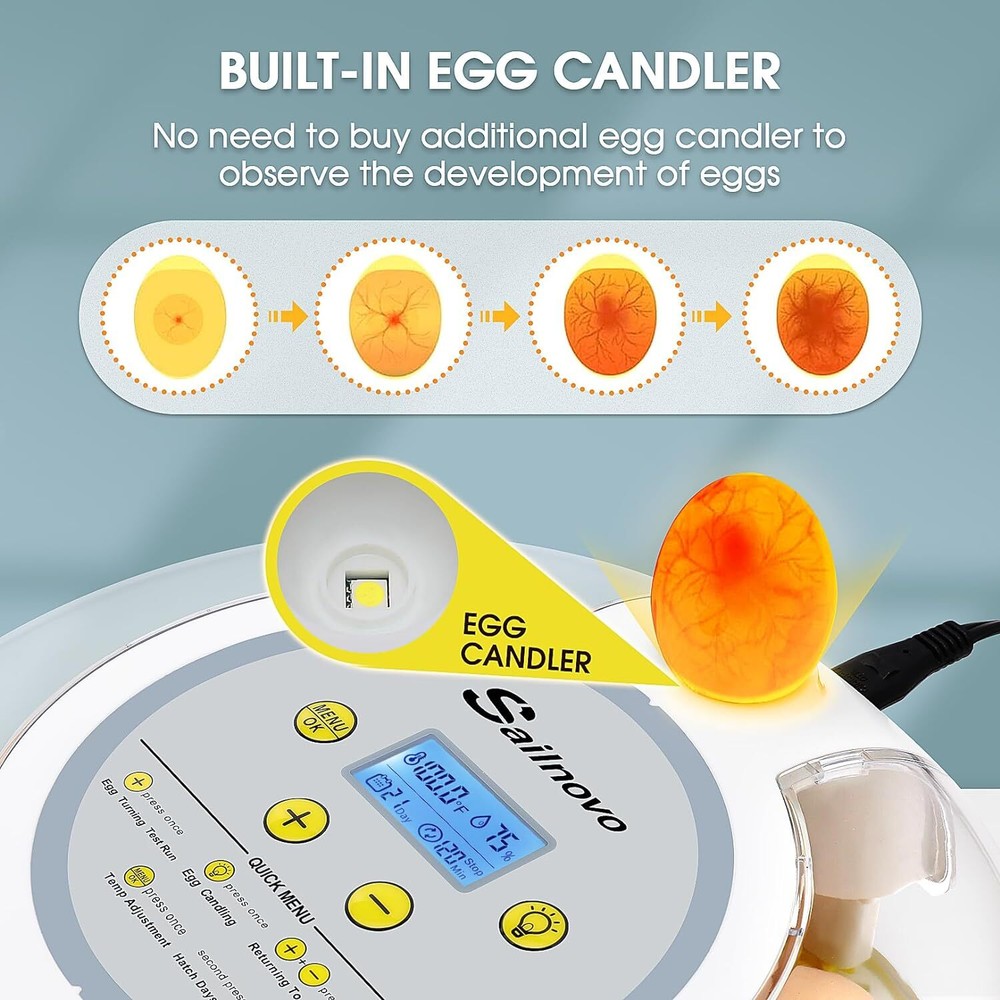 18 Egg Incubator for Hatching Chick with Automatic Turning & Stop, Egg Candler
