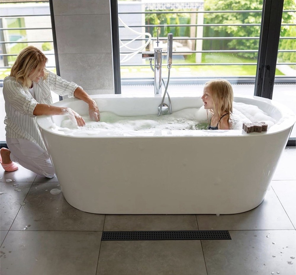 24 Inch Shower Linear Rectangular Removable Cover Grate Floor Drain Matte Black