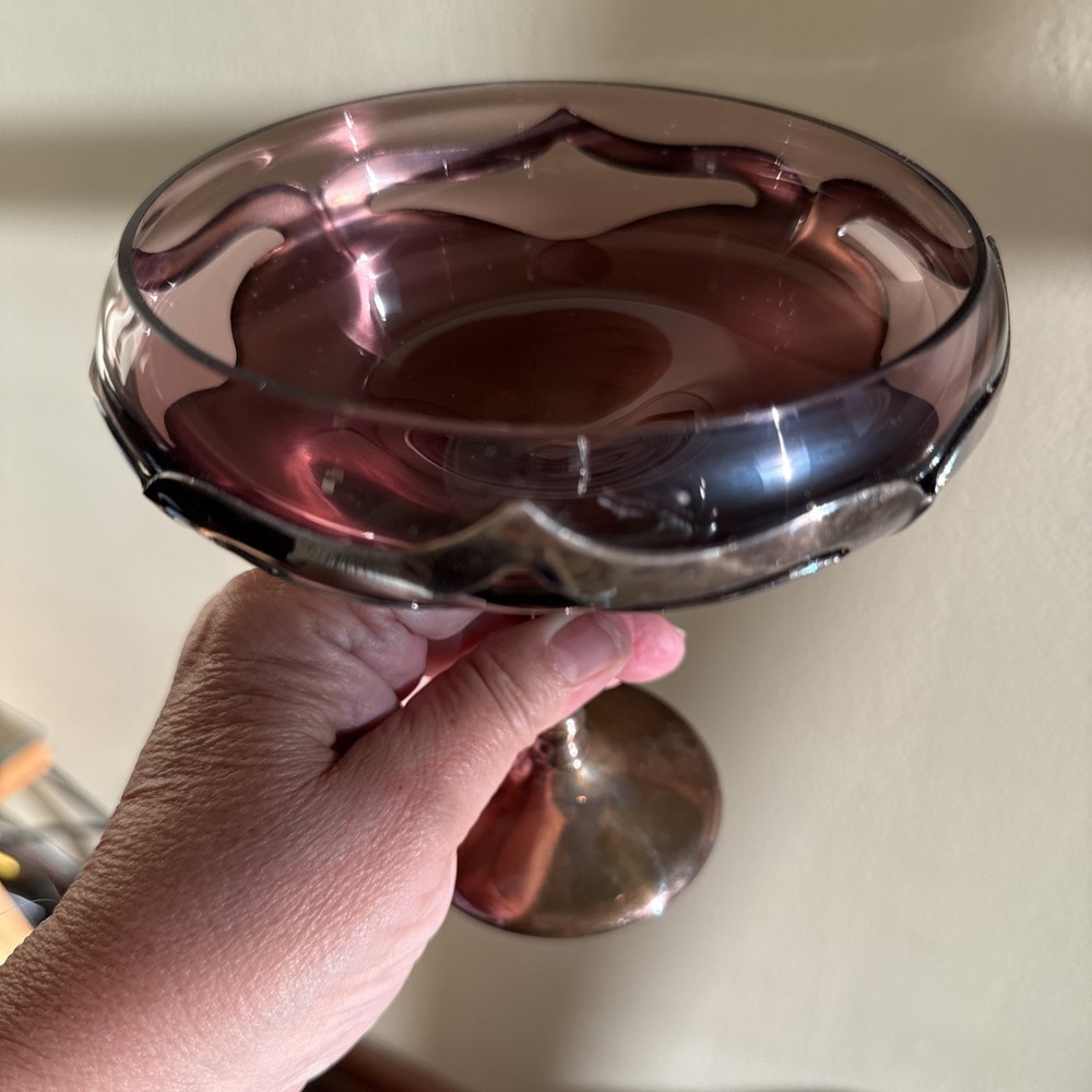 Sheffield Silver USA Amethyst Compote Art Deco 5.5 Inches Tall