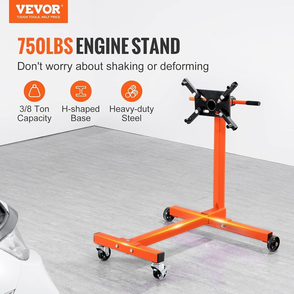 Movable Engine Stand with Lockable Casters - 4 Adjustable Arms & 750 lb Capacity