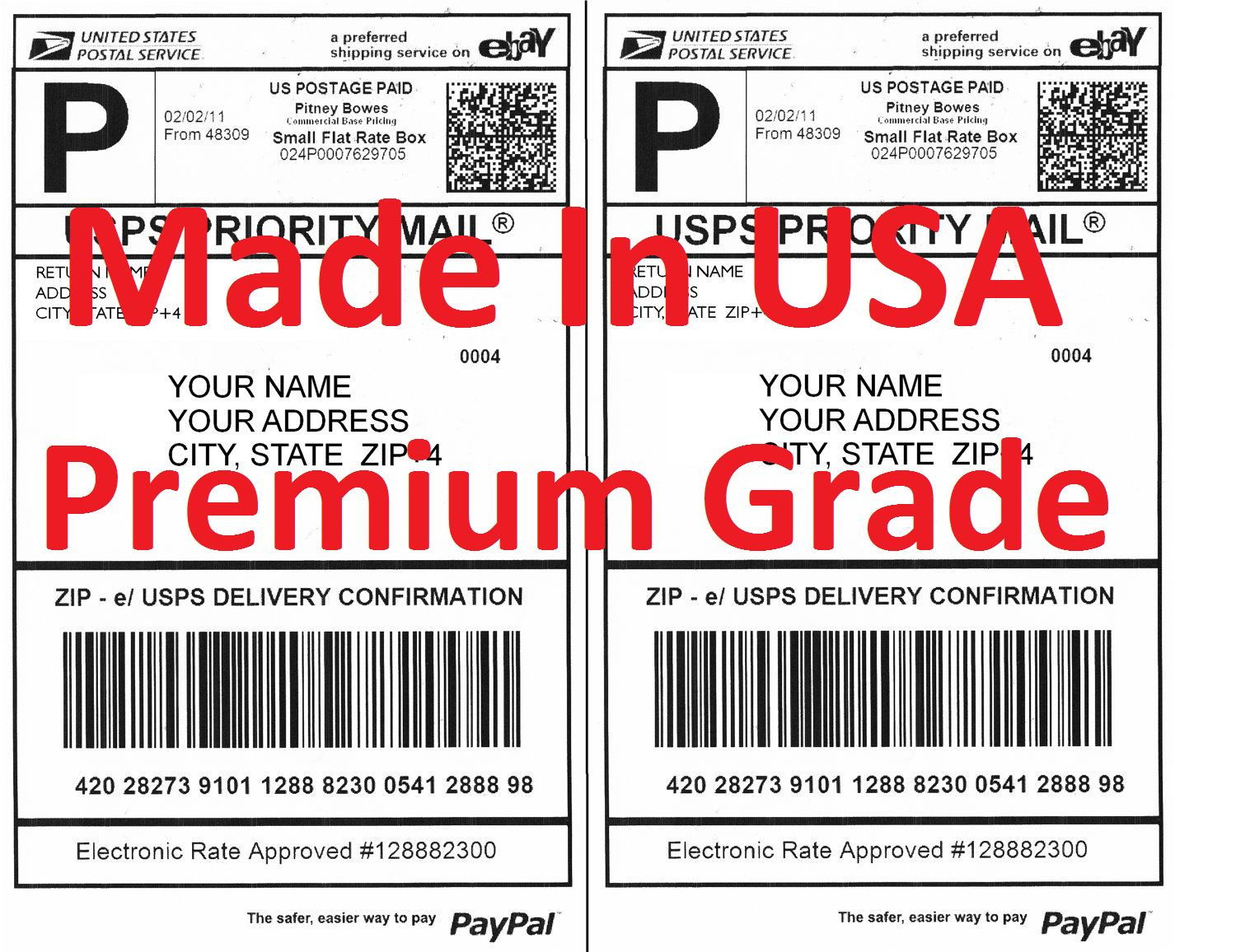Premium Shipping Labels-Made in USA-Self Adhesive-USPS UPS FEDEX PayPal-8.5x11