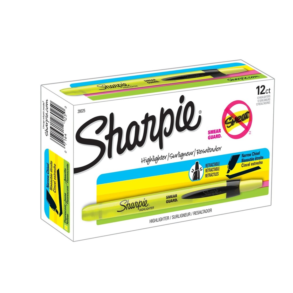 Sharpie Retractable Highlighters, Chisel Tip, 12 Count (Pack of 1), Yellow