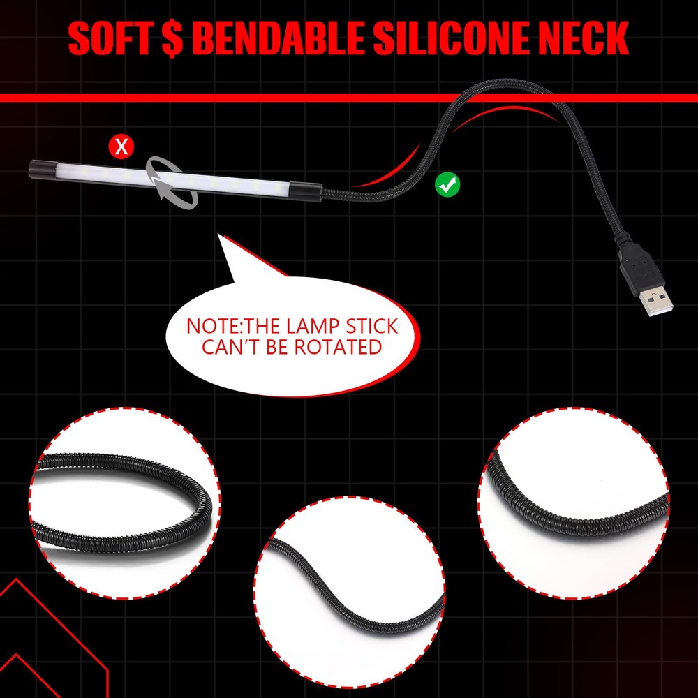 2 Pieces USB LED Light for Laptop Keyboard Gooseneck Light Computer Lamp Flex...