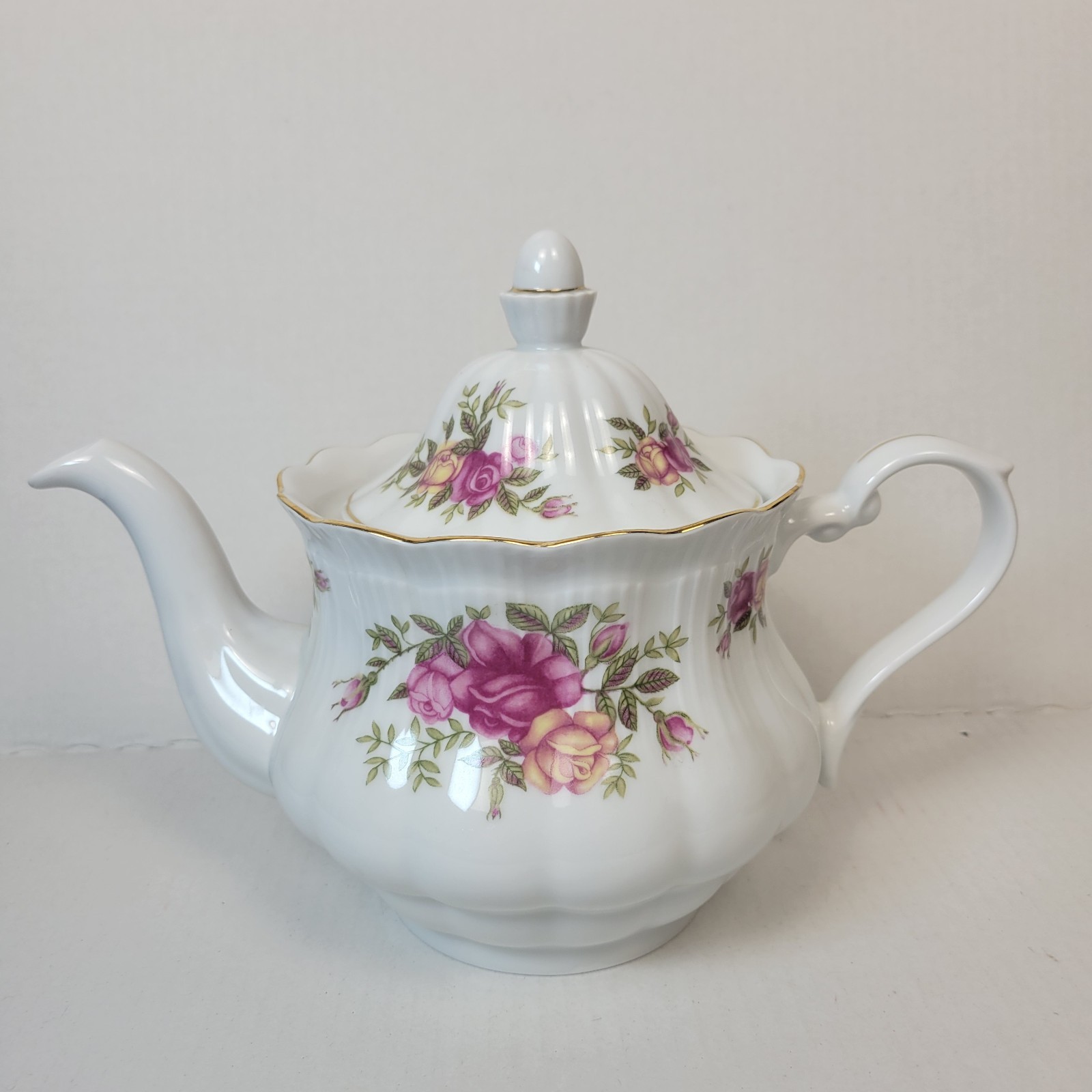 Crystal Clear Porcelain Teapot Pink Roses Gold Trim Poland Floral Tea Pot