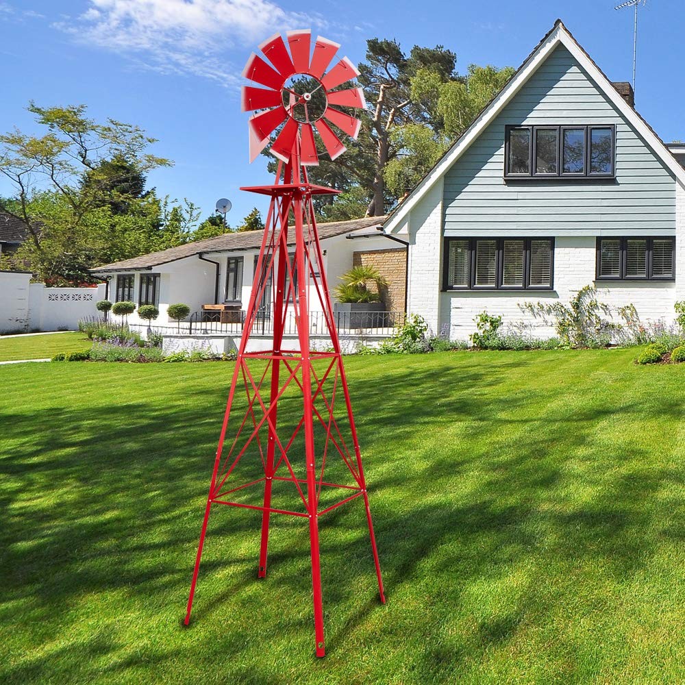 DANGRUUT 8FT Ornamental Windmill Weather Vane Heavy Duty Metal Red