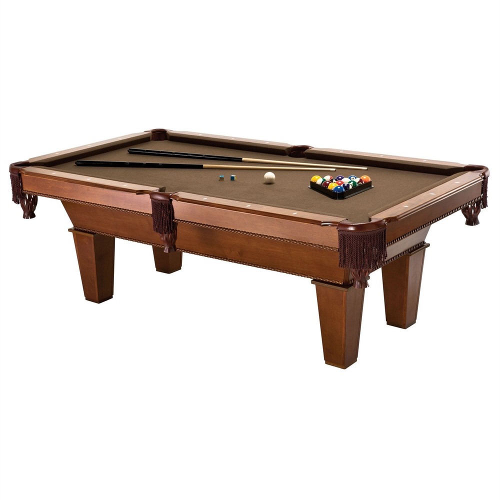 7ft Pool Table Brown Wool Felt Billiard Table Set 2 Cues Balls Game Table