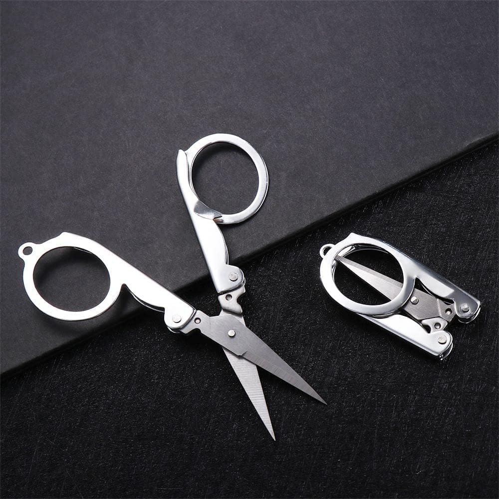 Silver Folding Scissors Stainless Steel Compact Ambidextrous 1 Pack