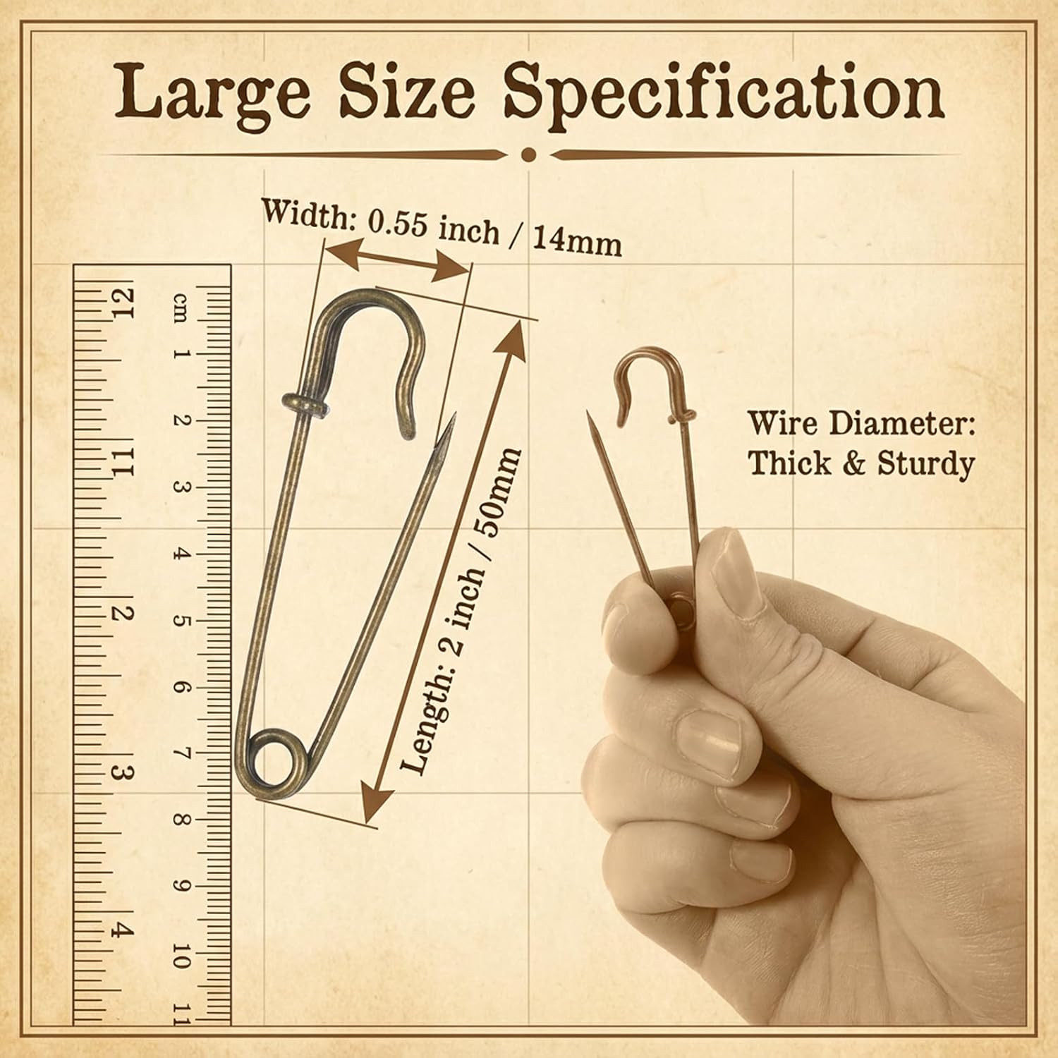 30 Pcs 2 Inch Heavy Duty Safety Pins, Large Safety Pins Brass Big Blanket Pin Di