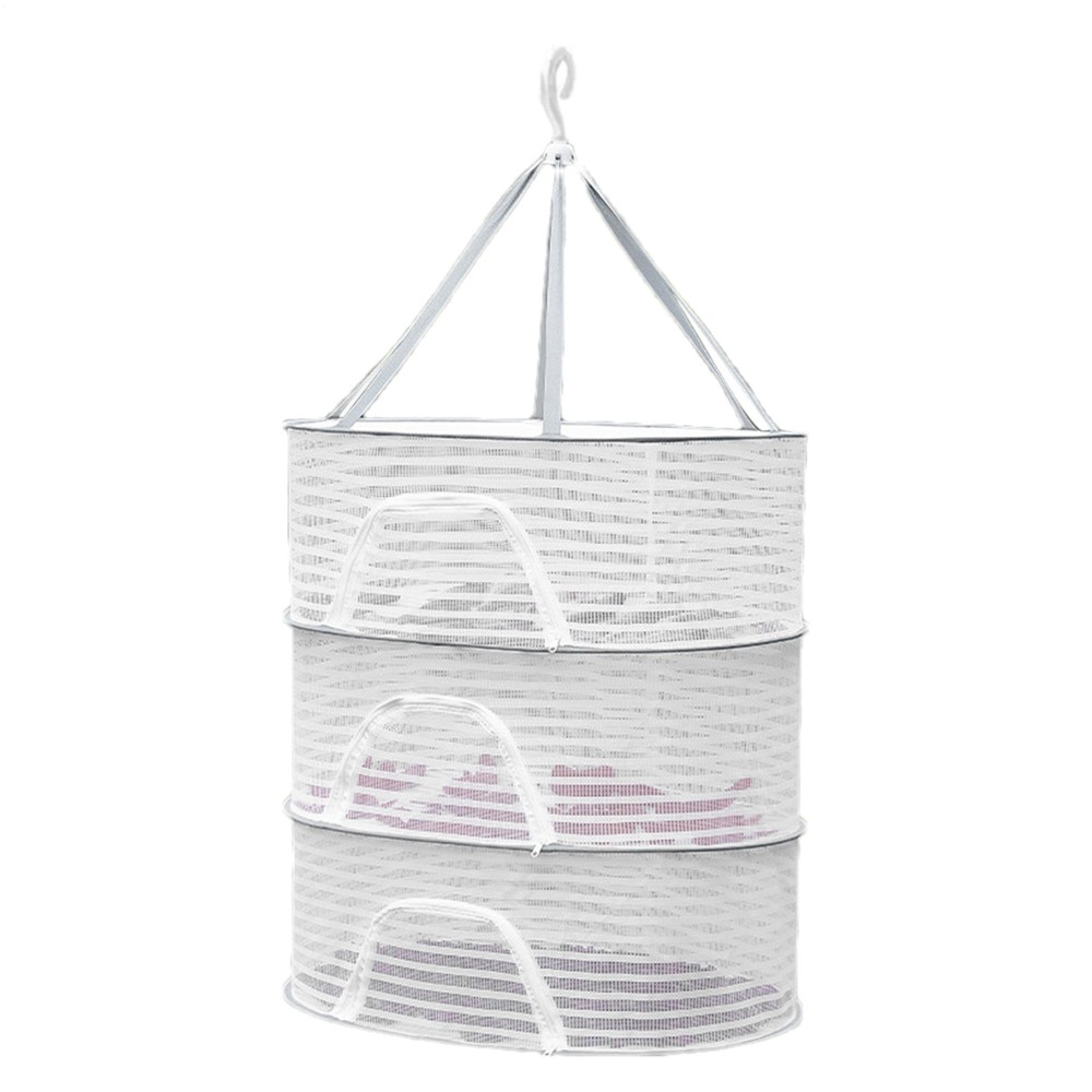 3-Layer Hanging Herb Mesh Rack Foldable Drying Net with Zippers Dry Rack