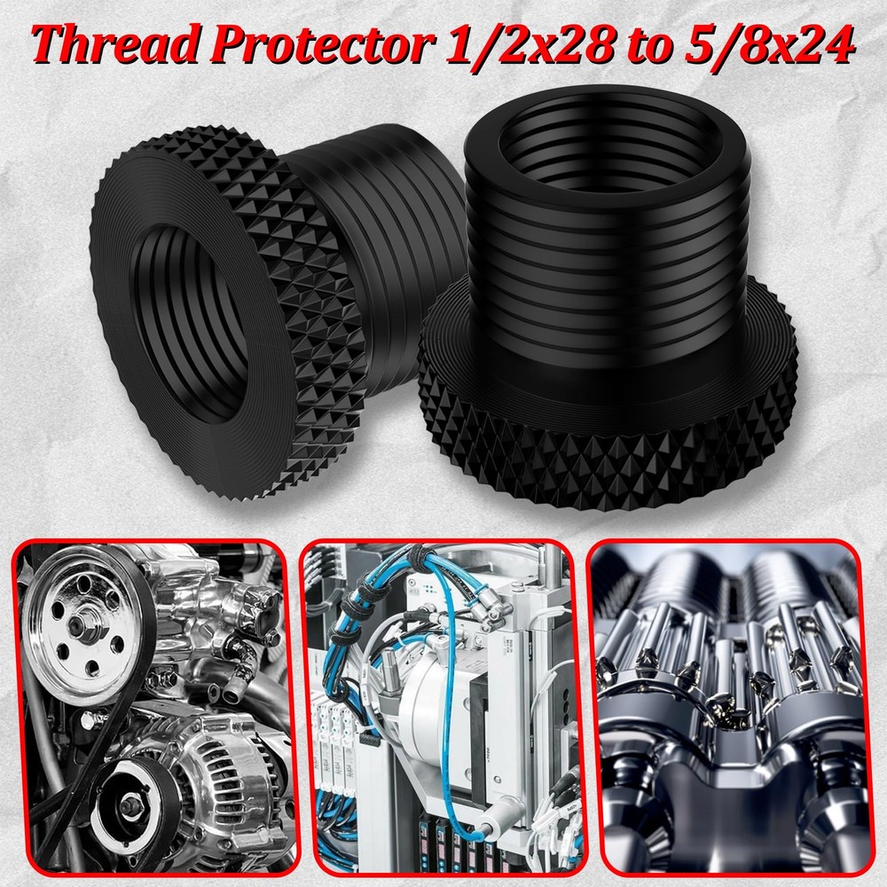 2 Pack Thread Protector 1/2-28 to 5/8-24 Thread Adapter Steel with Rubber Was...